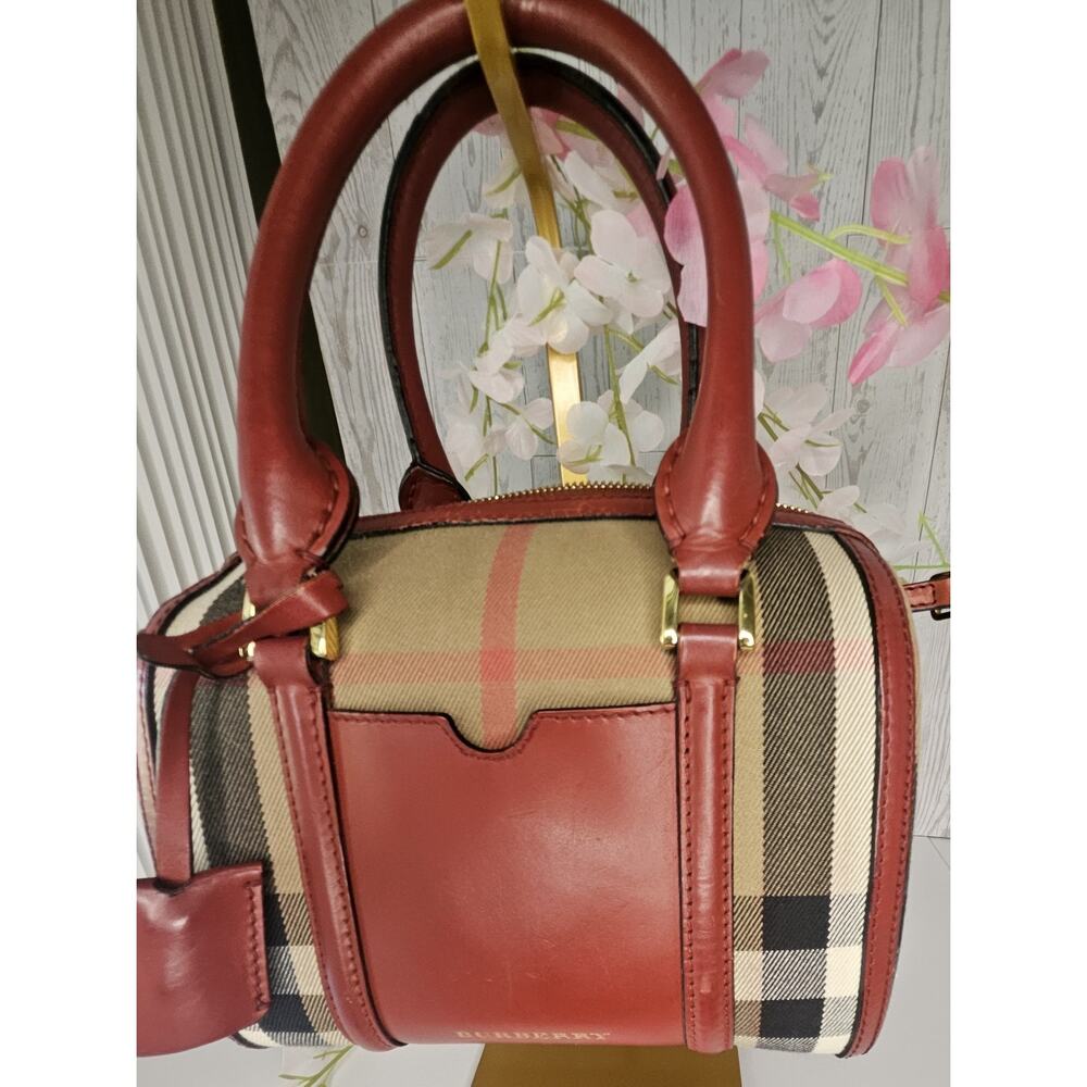 BURBERRY House Check Bridle 100 % Calfskin Medium Alchester Bowling Bag Italy - Picture 7 of 16
